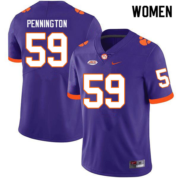 Women #59 Dietrick Pennington Clemson Tigers College Football Jerseys Sale-Purple